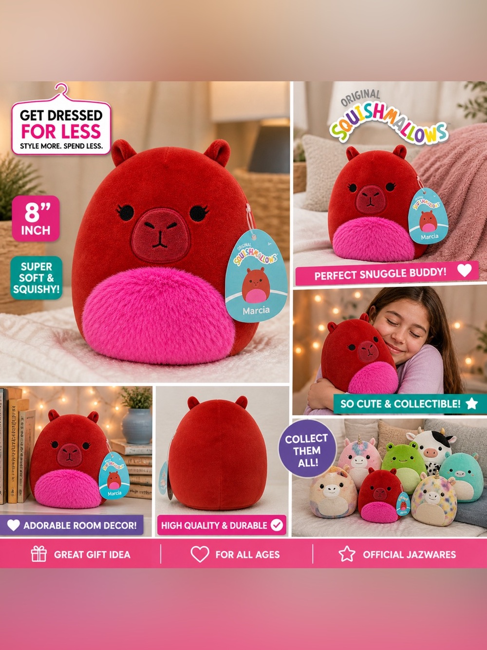 Squishmallows Original 8 Inch Marcia Maroon Capybara Official Jazwares Plush Toy - Picture 2 of 15